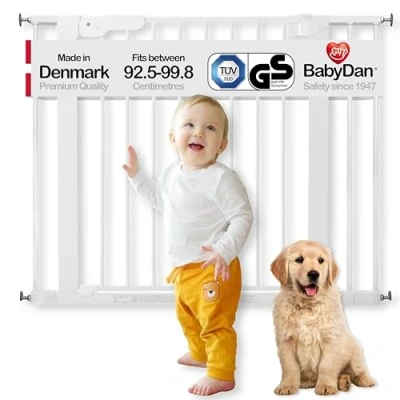Image of BabyDan Premier door grille / stair gate to clamp, 92.5 99.8 cm made in Denmark and tested by the TÜV GS, color: white