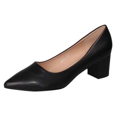 Image of Spot On Ladies Mid Block Heel Pointed Toe Court Shoes F90127 Black Synthetic UK Size 3 EU 36 US 5