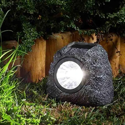 Image of Garden Mile® Super Bright Solar Powered Rock Effect Spotlights Lighting Outdoor Lights Border Pathway Driveway (Rock 3L x 4)