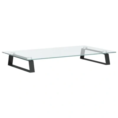 Image of vidaXL Monitor Stand in Black Tempered Glass and Metal Display Riser with Additional Storage Ergonomic Design Rounded Corners