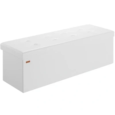 Image of CASARIA® XL Faux Leather Foldable Ottoman Chest Bench with Padded Lid 115x40x40cm 130 Litres Decorative Shoe Storage Box Lounge Bedroom Hallway Furniture White