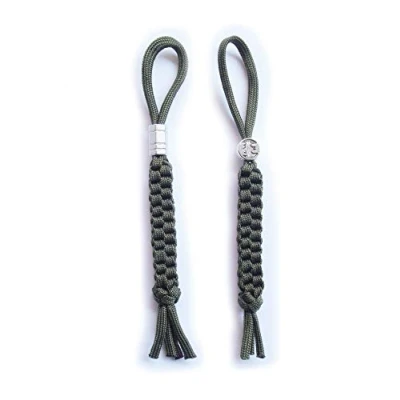 Image of Army Green Paracord Braided Knife Lanyard or Replacement Line with Alloy Bead for Outdoor Survival, Camping, Emergency and Every Day Use.Pack 2 pcs