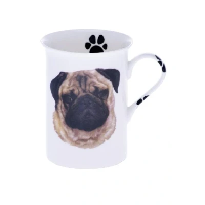 Image of (R) Kirsty Jayne China Bone Pug Cream 10 Fl Oz Dog Beaker, Mug, Cup