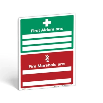 Image of Promote First Aid and Fire Safety with Aiders Are Marshals Sign A3 (420 x 297mm) 1mm Rigid Plastic Ensure Emergency in Your Workplace