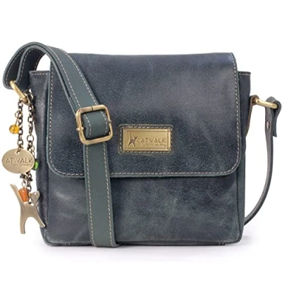 Image of Catwalk Collection Handbags Ladies Small Distressed Leather Cross Body Bag Women&#039;s Messenger Adjustable Crossbody Strap SABINE S Green