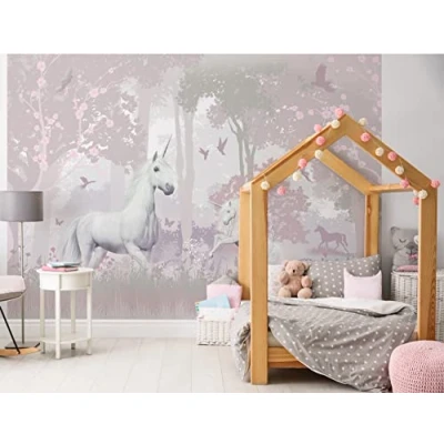 Image of Walltastic Unicorn Forest 6 Panel Wallpaper Mural, FSC Paper, Multi, 8 feet High x 10 Wide, 1 Size