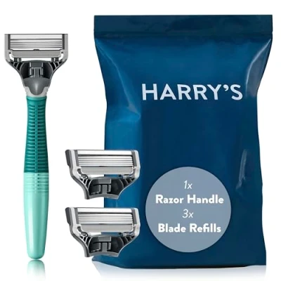 Image of Harry&#039;s Razors for Men Men&#039;s Green Razor + 3 Blade Refills, 5 Men, Head Refills