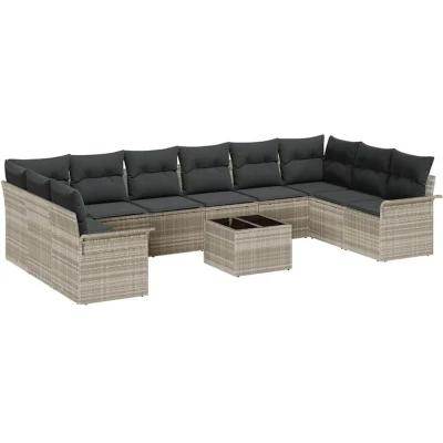 Image of vidaXL 11 Piece Garden Sofa Set with Cushions Grey Poly Rattan
