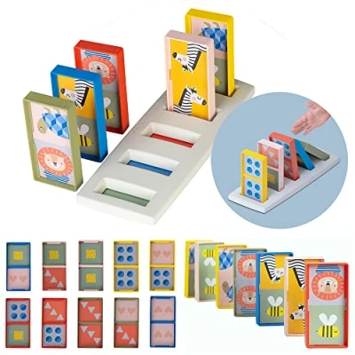 Image of Taf Toys My First Domino Rally Game. 10 Double Sided Dominoes with Stand. Children can Learn to Sort, Count and Play Dominoes. Suitable for Toddlers 18 months + (TAF12865)