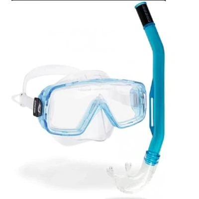 Image of CRESSI Sirena &amp; Island 2.0 Clear/Aquamarine Snorkeling Combo Set Mask + Snorkel 2.0, Transparent/Aquamarine, One Size, Unisex
