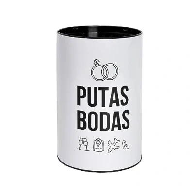 Image of FISURA Original money box &quot;P*tas bodas&quot;. wedding with message. Big tin box. Funny Measurements: 13 x 20 centimetres