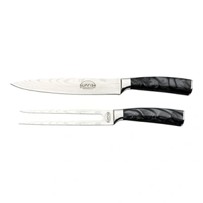 Image of Rockingham Forge Sunrise Collection Carving Knife and Fork Set, Premium Stainless Steel with Resin Handles, Black, RF 2120/2BK