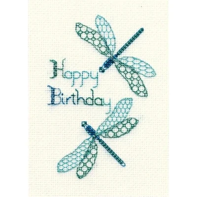 Image of Dragonfly Birthday Greeting Card Cross Stitch Kit