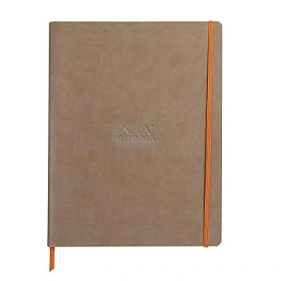 Image of RHODIA 117704C Soft Taupe Notebook A4+ Lined 160 Detachable Pages Clairefontaine Ivory Paper 90 g/m Bookmark, Elastic Closure Faux Leather Cover Rhodiarama Collection