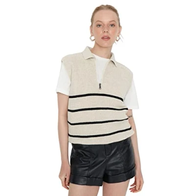 Image of Trendyol Women Regular fit Basic Polo Neck Knitwear Sweater Beige