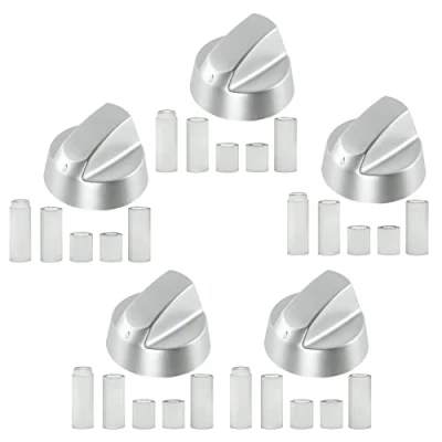 Image of Spares2go Control Knobs/Dials for Indesit Oven Cooker &amp; Hob (Pack of 5 + Adaptors, Silver)