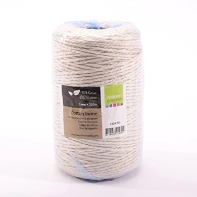 Image of Vaessen Creative Twine String, White, 1mm x 220m, Cotton Mix Macramé Rope for Gardening, Threading Beads, Boho Décor, Making Friendship Bracelets and DIY Crafts, 1 mm 220 m