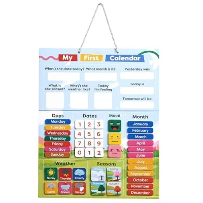 Image of Chuckle My First Calendar for Kids Days of the Week &amp; Weather Learning Chart 40 x 32cm, Magnetic with Hanging Loop Educational Children Toy Home Classroom