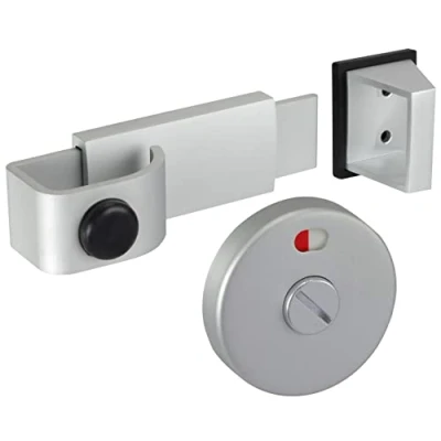 Image of Satin Anodised Aluminium Cubicle Door Lock with Buffer and Release Slide Bolt Keep for Toilet Cubicles