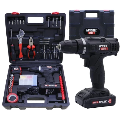 Image of MYLEK Cordless Drill Set 18v Electric Driver DIY Combi Screwdriver Tool Kit, 1500mAh Li Ion Battery, Variable Speed, LED Light, Lightweight Design, 90 Piece Accessory and Carry Case