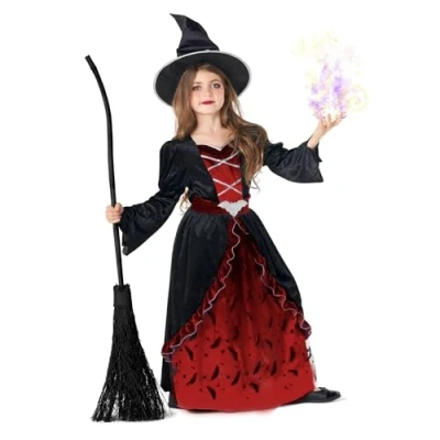 Image of Morph Costumes Red Witch Costume Kids For Girls Halloween Outfit 10 12 Years