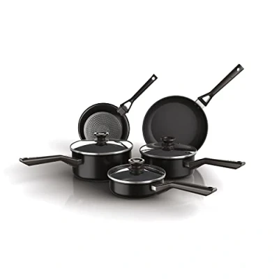 Image of Ninja ZEROSTICK Classic 5 Piece Pan Set [CW55000UK] Aluminium Cookware, Induction Compatible, Dishwasher Safe, Oven Safe to 180C, Glass Lids, Black