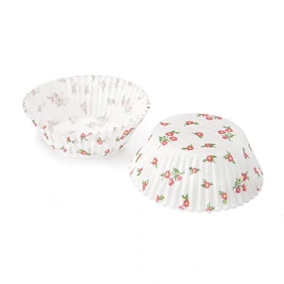 Image of 5 x 60pk Eddington Large Baking Cup Cake Cupcake Muffin Cases White Red Flowers