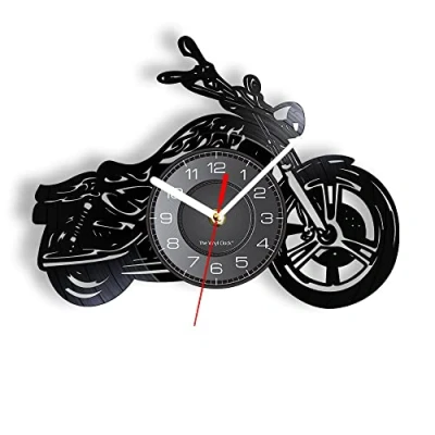 Image of Smotly Vinyl Wall Clock, Motorcycle Shape Clock with LED Night Light Function, Gift for Car Lovers Home Decor. (Black)