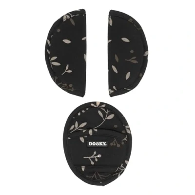 Image of Dooky Car Seat Belt/Harness Strap Pads for Baby&#039;s Protection, Universal Size Suitable 3 and 5 Point Belt System, Group 0+ yrs, Piece Set (2 Shoulder Pads, 1 Crosspiece), Romantic Leaves Black