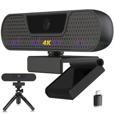 Image of VIZOLINK Webcam 4K, HD 1080P, Auto Focus, Light Correction, 85 Field of View, Privacy Cover, Plug &amp; Play, for Mac, Laptop, Zoom, Skype, Teams, Video Call and Conference