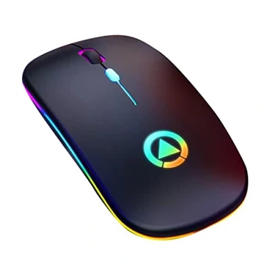 Image of Tec Digi Wireless Mouse Ultra Slim Silent 2.4G Rechargeable Optical Lightweight Portable RGB Colour Backlight for Laptop PC Desktop (Black)
