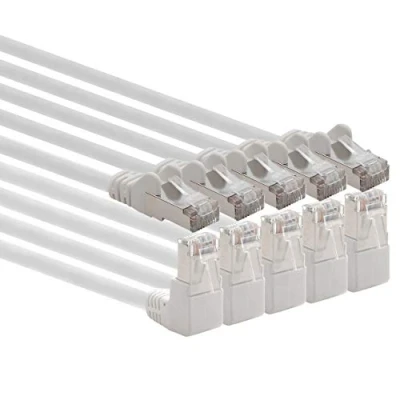 Image of 1aTTack.de 366193 Cat.6 Network Cable Angle 90 Degrees 2 m White Pack of 5 Cat6 Patch (SFTP PIMF) 1000 Mbit/s RJ 45 Connector x
