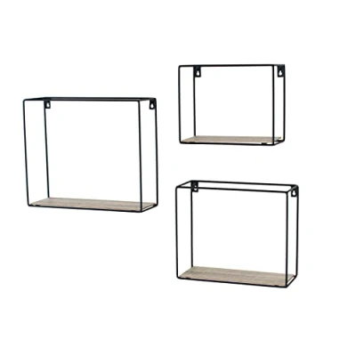 Image of Core Products, Loft Wire Set of 3 Rectangular Display Wall Shelf Black Metal Frame and Wood Effect