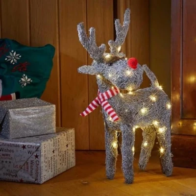 Image of 51cm Battery Operated Rattan Woven Blitzen Reindeer with Warm White LEDs