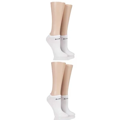 Image of Elle Ladies Bamboo No Show Socks Pack of 4 White 8