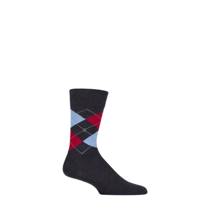 Image of Mens 1 Pair Burlington Edinburgh Virgin Wool Argyle Socks Blue 6.5 11