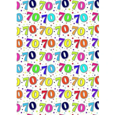 Image of Special Age 70 Gift Wrapping Paper 1 Sheet &amp; Matching Tag 70th Birthday