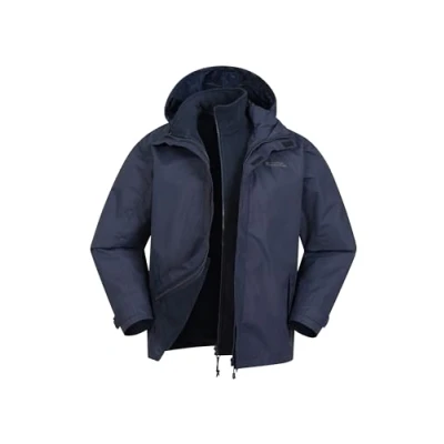 Image of Mountain Warehouse Fell Mens 3 in 1 Water Resistant Jacket Adjustable Coat with Packaway Hood, Detachable Inner Fleece &amp; Many Pockets For Hiking Outdoors Navy 3XL