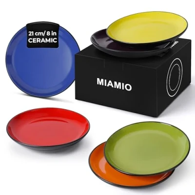 Image of MIAMIO 6 x Plate/Dinner Plate Set Stoneware Ceramic Tableware Le Papillon Collection (Mixed, 21 cm)