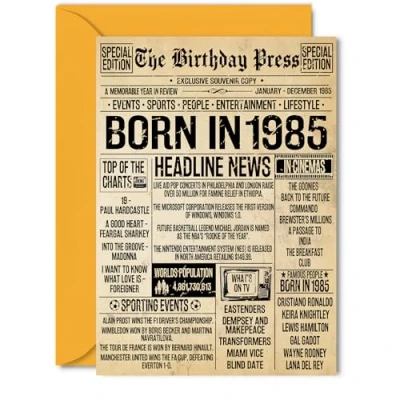 Image of 40th Birthday Card for Women Men Bday Press Newspaper 1985 Happy 40 Cards Daughter Husband Colleague Son Wife Brother, 5x7 Inch Greeting