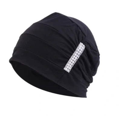 Image of Jewelled Chemo Hair Loss Beanie Hat Scarf Turban Cancer in Black Headwear for Women