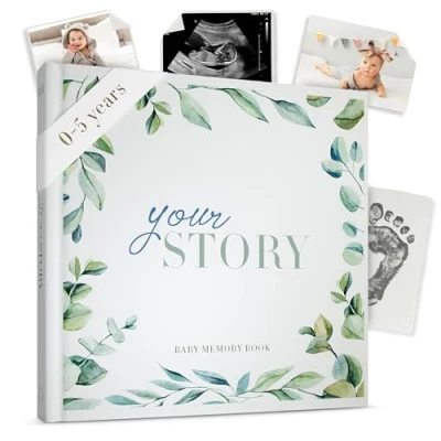 Image of Baby Record Book &amp; Scrapbook Watercolour 132 Page Memory Photo Album Gift For Newborn Boy Girl, Great Expecting Mums New Keepsake