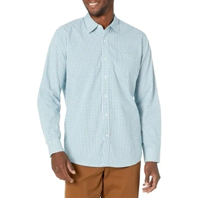 Image of Amazon Essentials Men&#039;s Regular Fit Long Sleeve Casual Poplin Shirt, Blue Green Checked, M