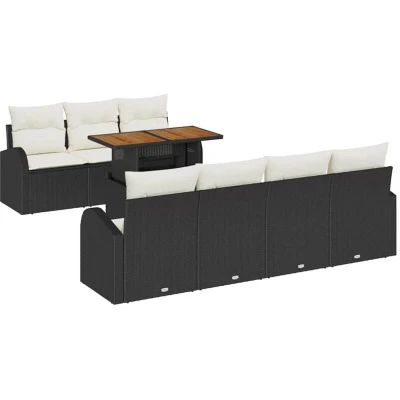 Image of vidaXL 8 Piece Garden Sofa Set with Cushions Black Poly Rattan