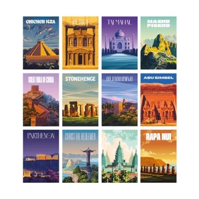 Image of Grupo Erik Wonders Of The World 24 Postcards Book Travel 4.1 x 5.8 inches 10.5 14.7 cm 12 Images 2 Each Gifts