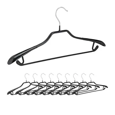 Image of Relaxdays Clothes Hangers for Suits, Set of 10, Coat Hangers, Metal with Rubber, Non slip, Compact, 45 cm, Black
