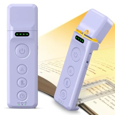 Image of Glocusent Book Light, Reading Light with Sleep Aid &amp; Timer, 5 Brightness 3 Color Expertise Lights for Books in Bed, USB C Rechargeable Lamp Lovers Gifts (Purple)