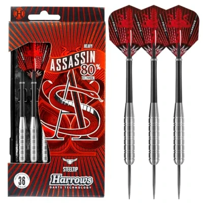 Image of Harrows Assassin Tungsten Pro Darts Steel Set with Carry Case 1840 g, All Weights Includes Alamo Shafts, 100 Micron Prime Flights, and Travel 36g