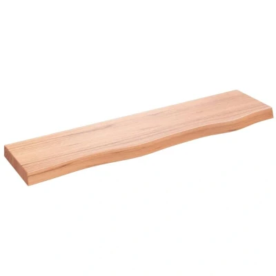 Image of vidaXL Solid Oak Wood Shelf Versatile Wall Mounted Storage with Live Edge Design and Light Brown Varnish Finish
