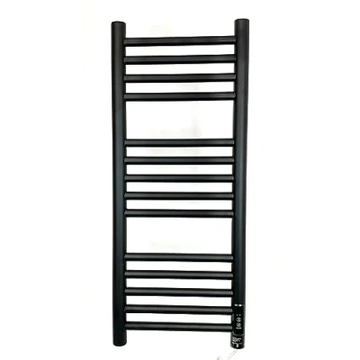 Image of Greened House Black Electric Heated Towel Rail 300mm W x 720 H with Built in Timer Matt Energy Efficient